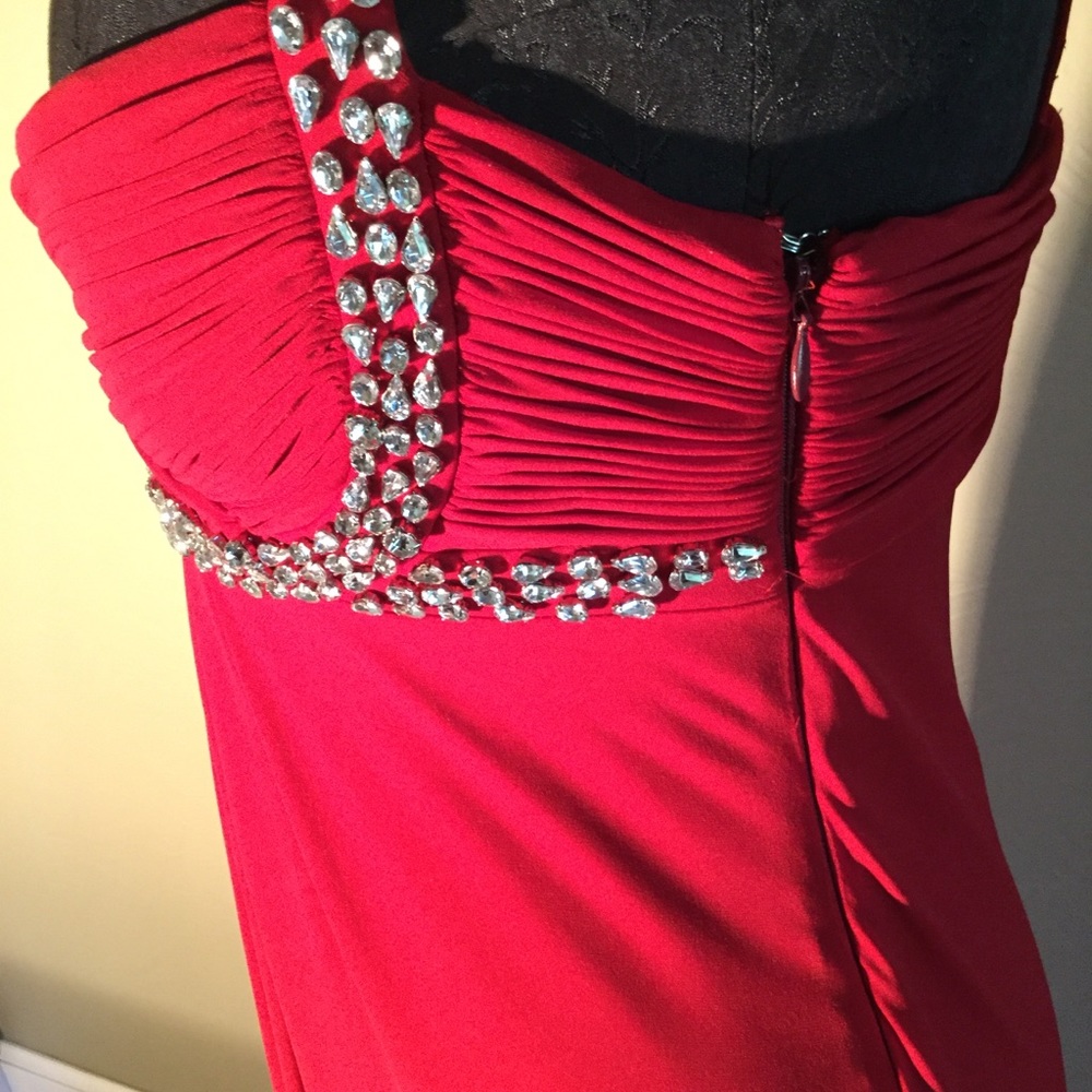 Js Boutique Red Evening Gown With Beaded Straps - image 7